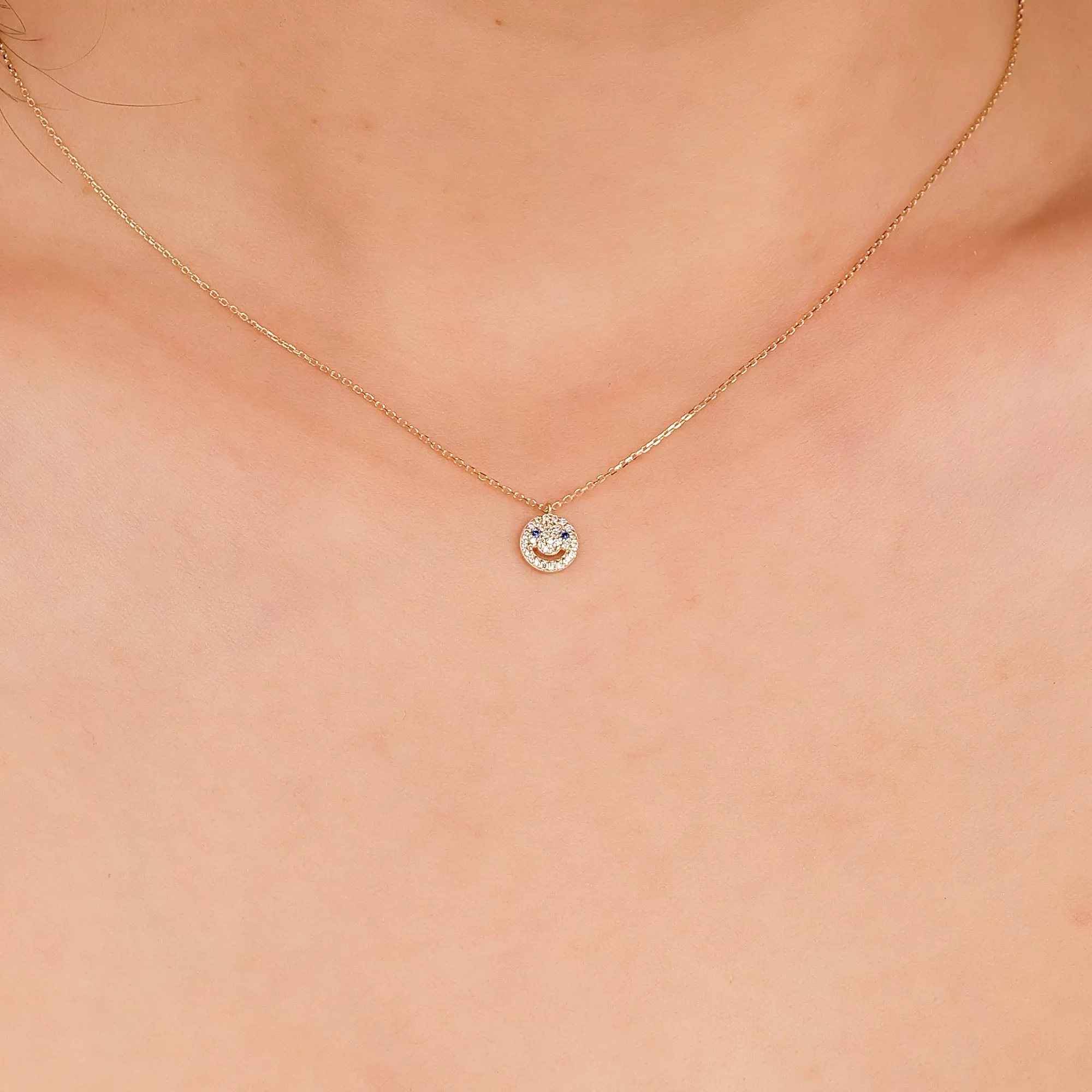 Diamond & Sapphire Happy Face Necklace, Joy SARAHELISE