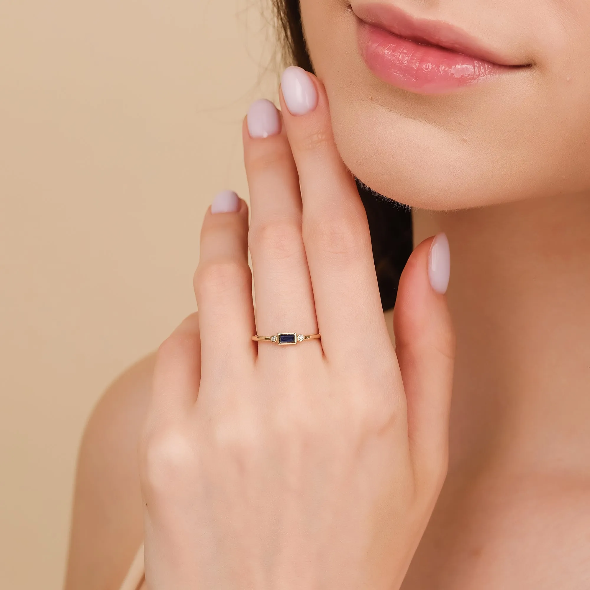Diamond and Baguette Blue Sapphire Ring, Amelia SARAHELISE