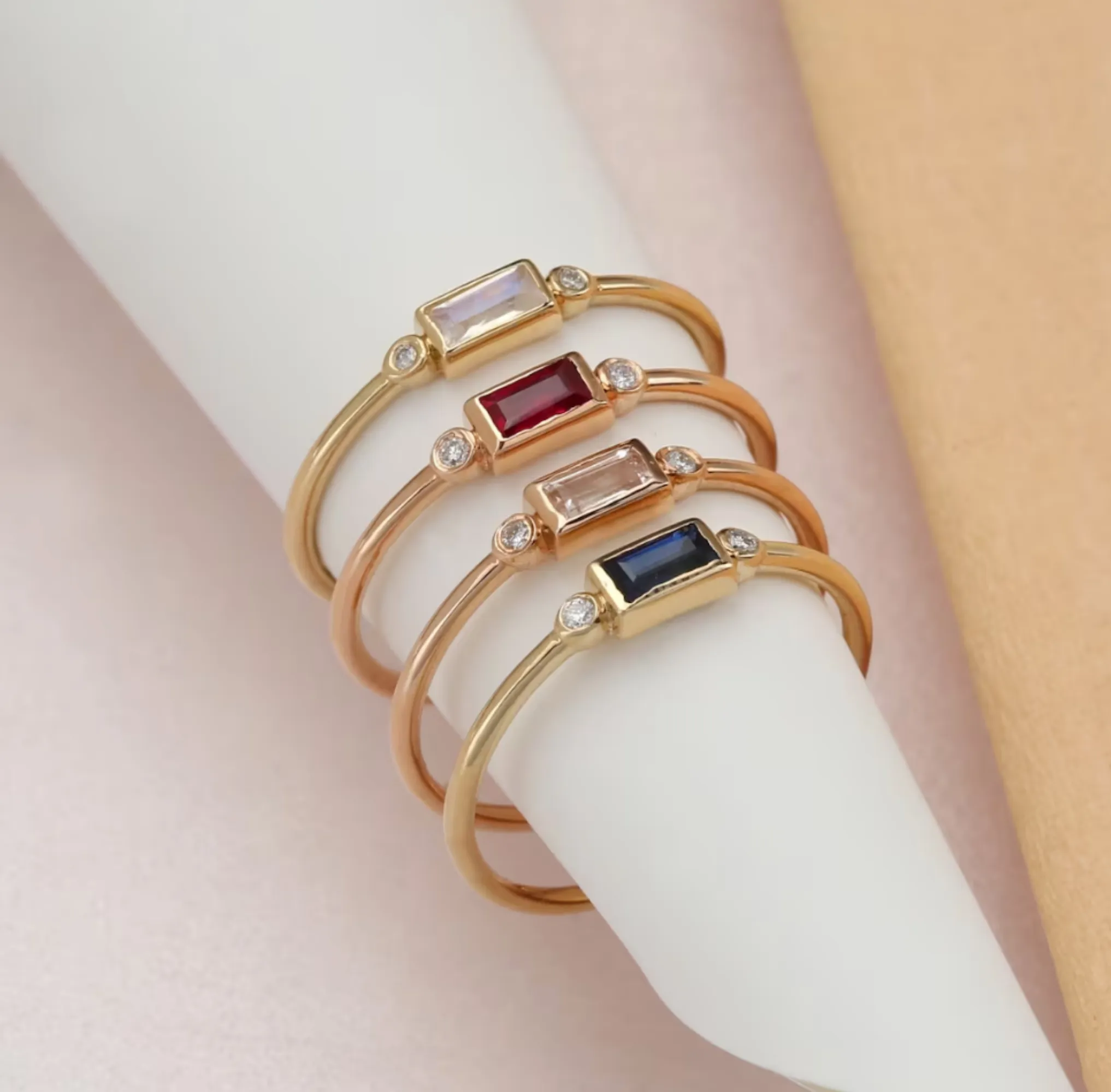 Diamond and Baguette Blue Sapphire Ring, Amelia SARAHELISE