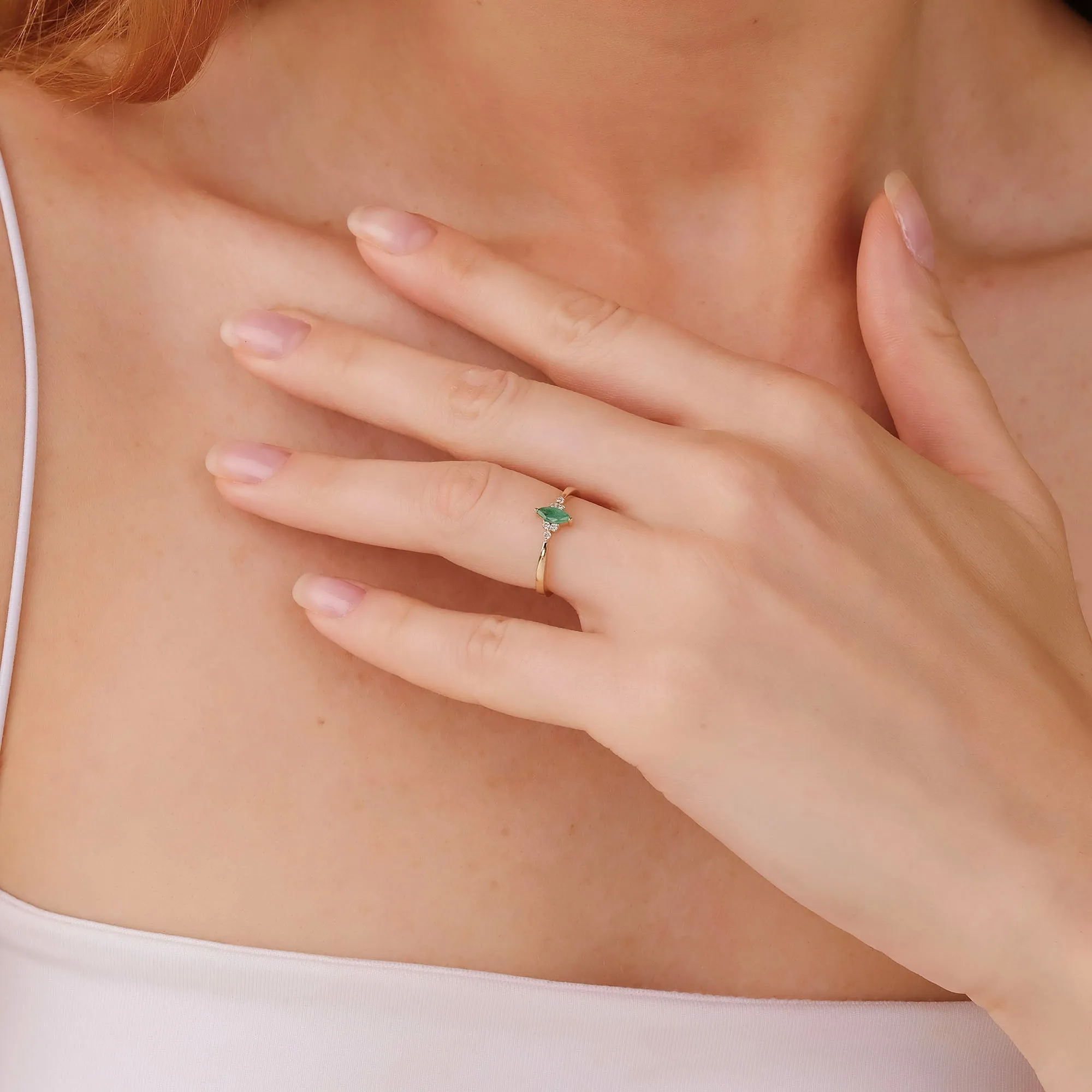 Diamond and Marquise Emerald Ring, Portia SARAHELISE