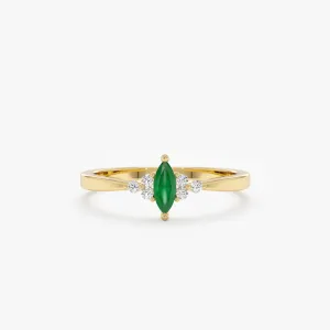 Diamond and Marquise Emerald Ring, Portia SARAHELISE