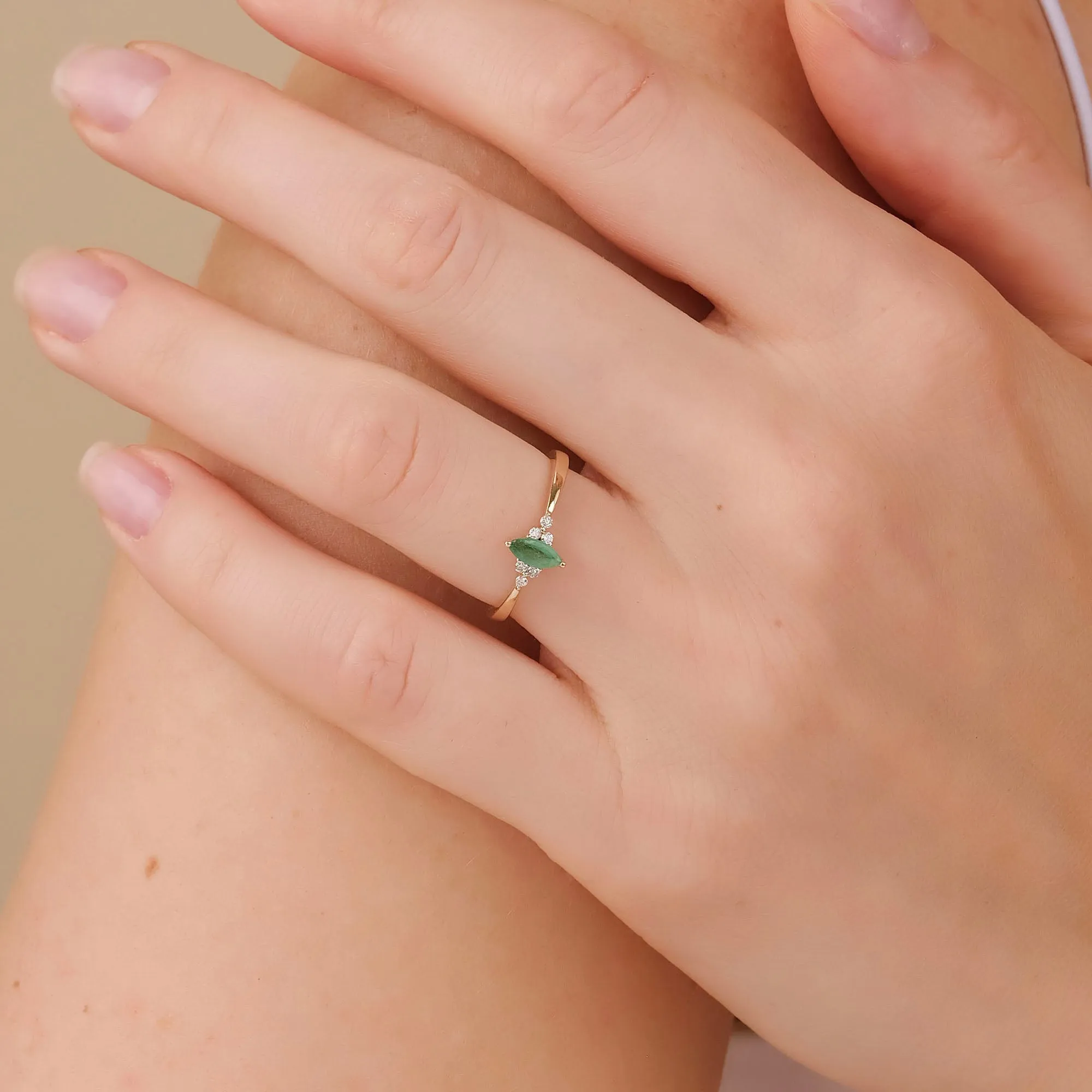 Diamond and Marquise Emerald Ring, Portia SARAHELISE