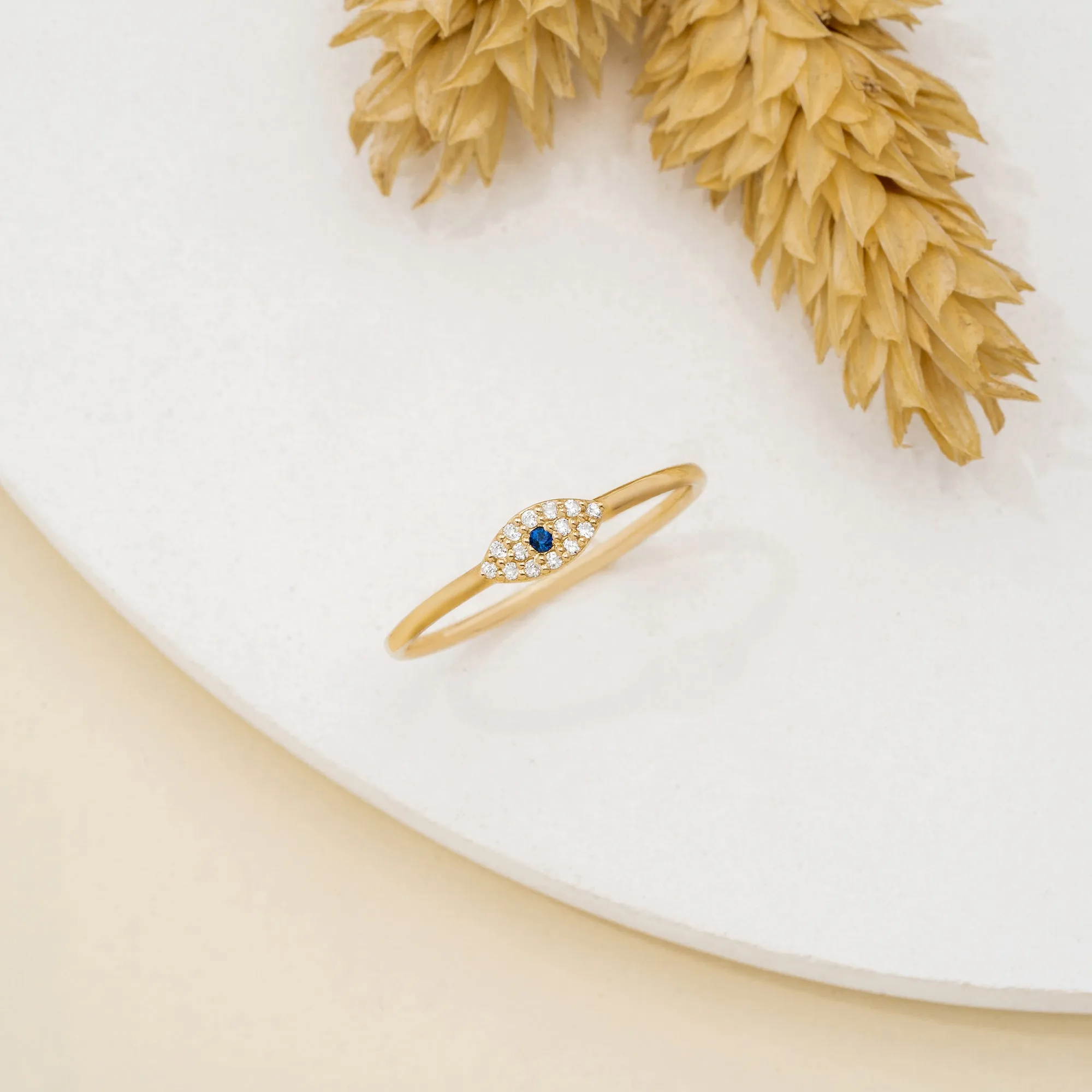 Diamond and Single Sapphire Evil Eye Ring, Missandei SARAHELISE