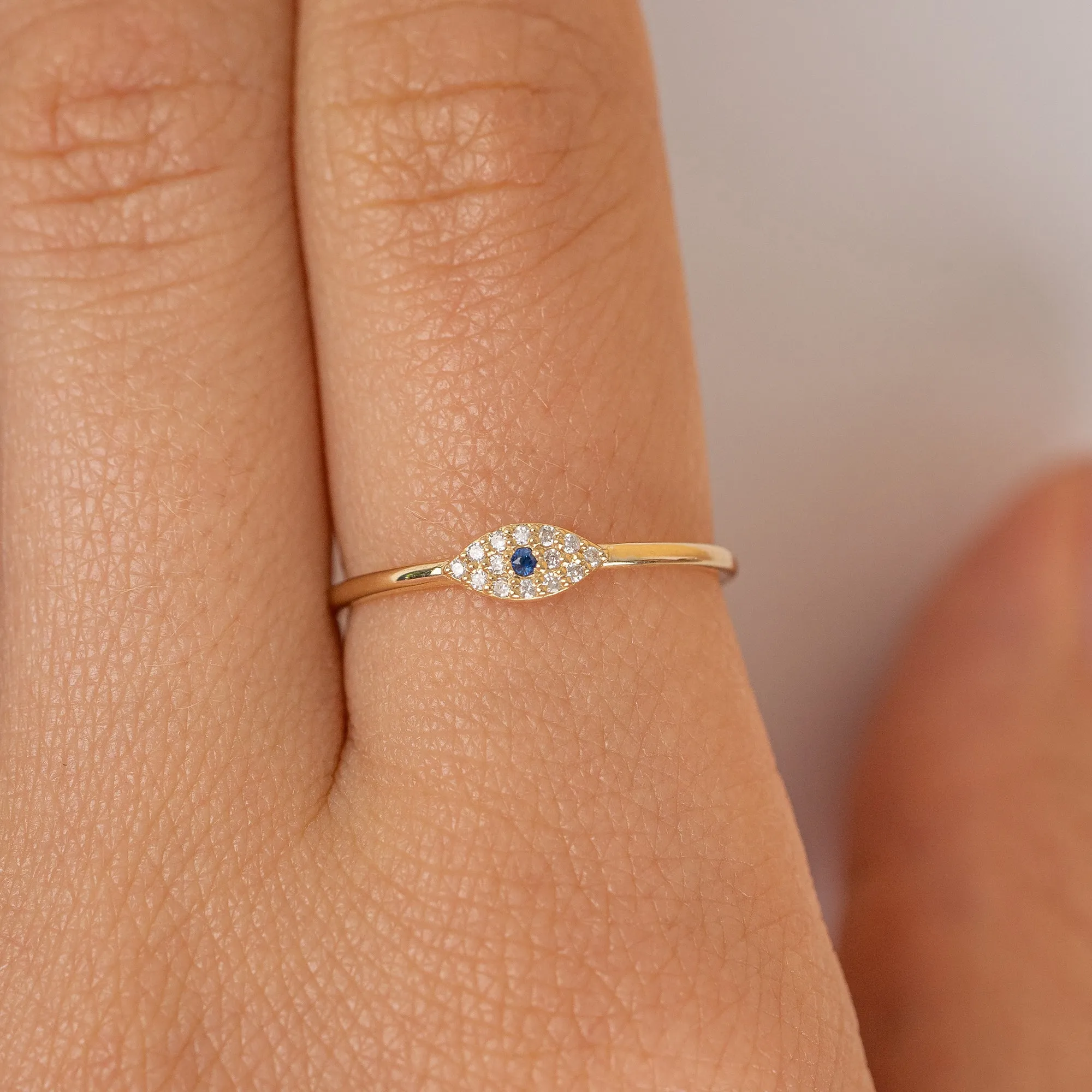 Diamond and Single Sapphire Evil Eye Ring, Missandei SARAHELISE