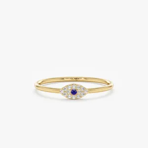 Diamond and Single Sapphire Evil Eye Ring, Missandei SARAHELISE