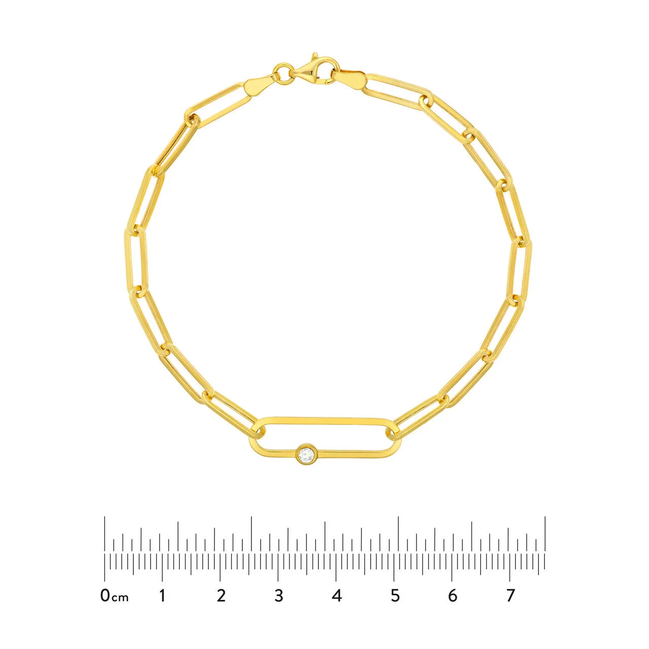 Diamond Bezel Accent 14K Yellow Gold Paperclip Chain Bracelet