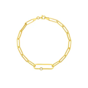 Diamond Bezel Accent 14K Yellow Gold Paperclip Chain Bracelet