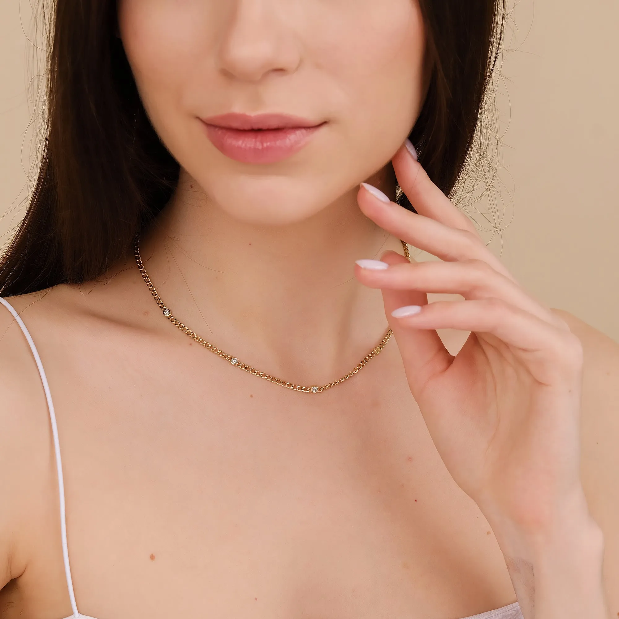 Diamond Bezel Cuban Chain Necklace, Salma SARAHELISE