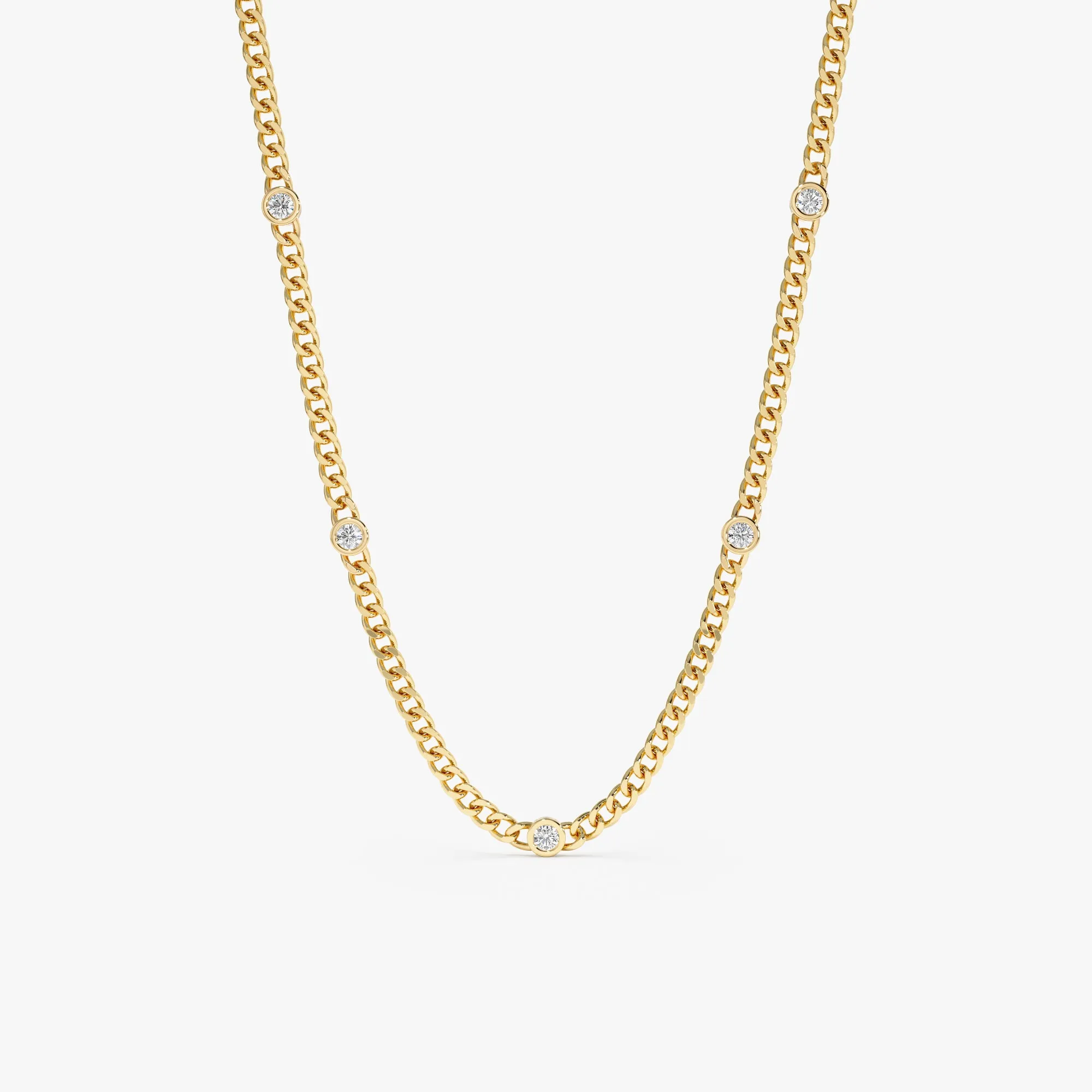 Diamond Bezel Cuban Chain Necklace, Salma SARAHELISE