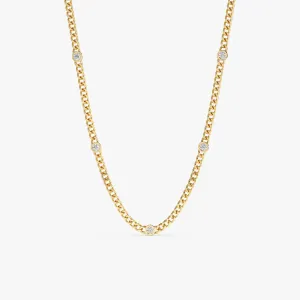 Diamond Bezel Cuban Chain Necklace, Salma SARAHELISE