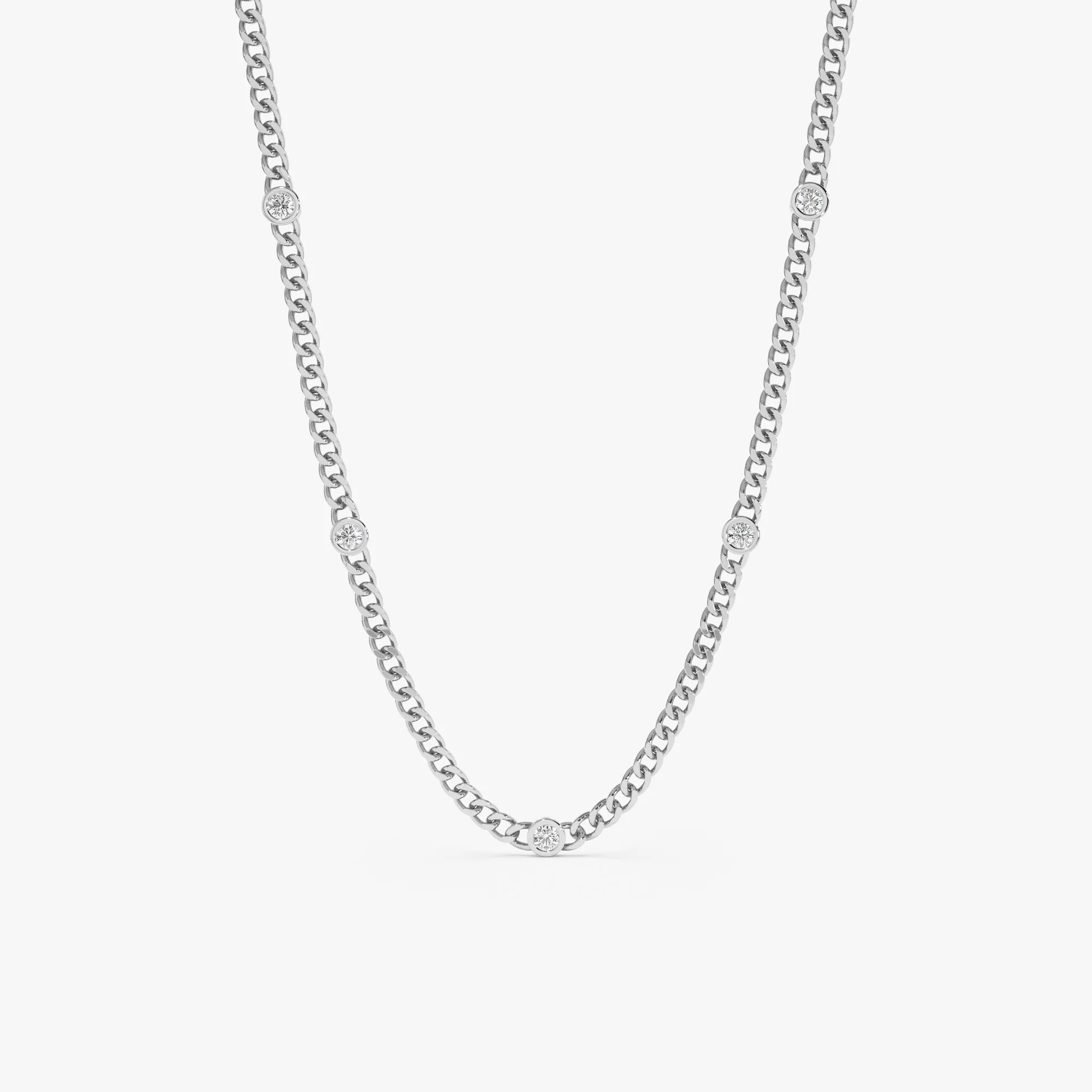 Diamond Bezel Cuban Chain Necklace, Salma SARAHELISE