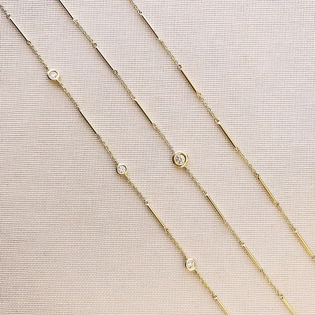 Diamond Bezel Station 14K Yellow Gold Bar Chain Bracelet