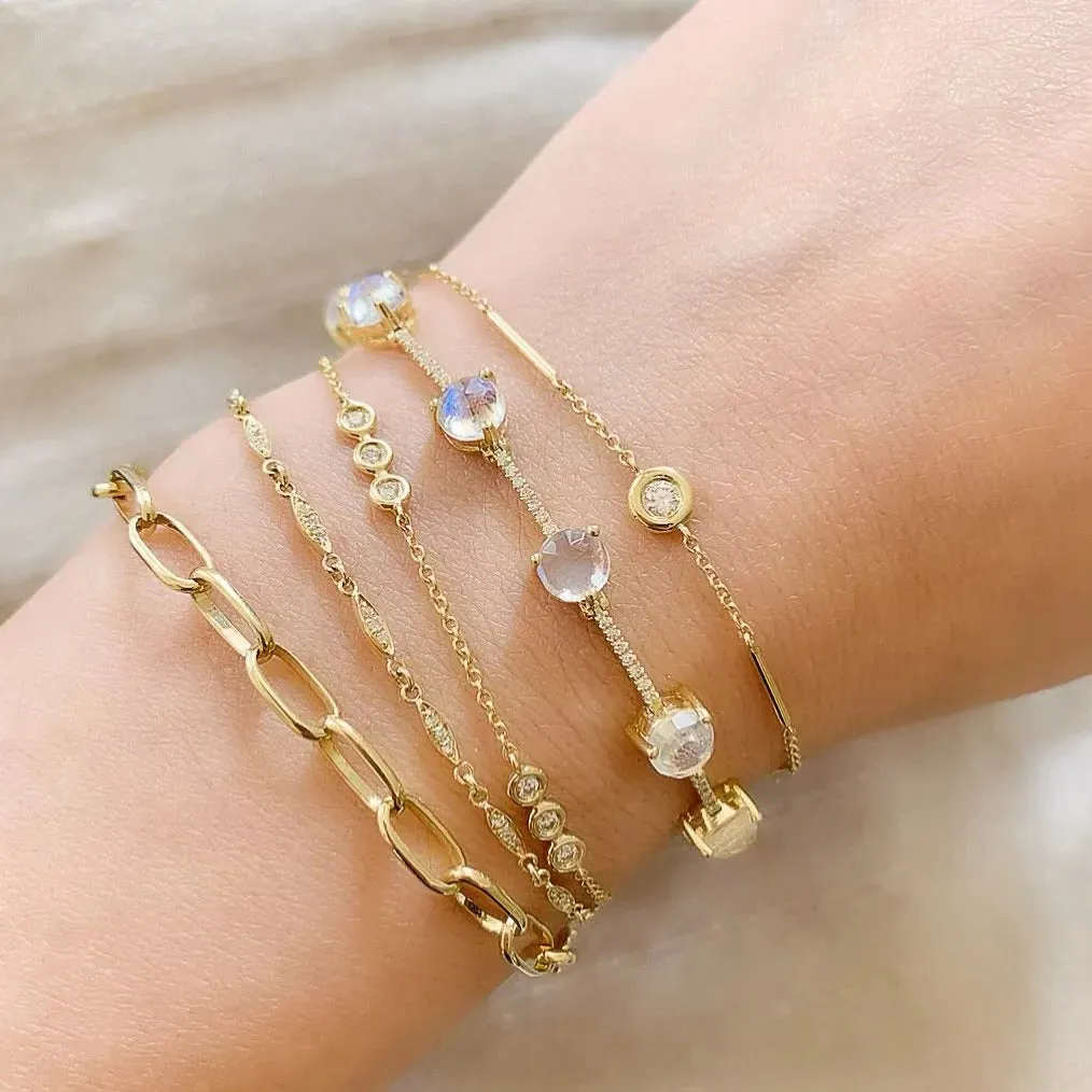 Diamond Bezel Station 14K Yellow Gold Bar Chain Bracelet