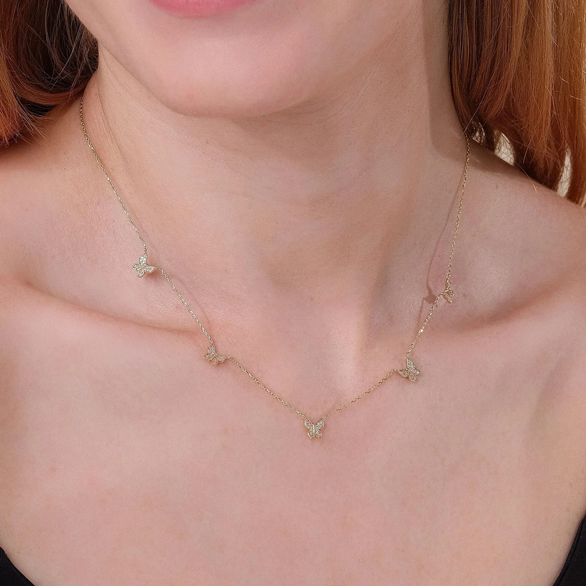 Diamond Butterfly Station Necklace, Phoebe SARAHELISE