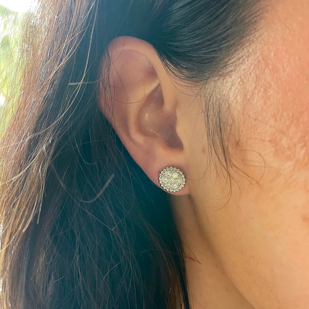 Diamond Cluster Bead Edge 14K Gold Stud Earrings Croghans