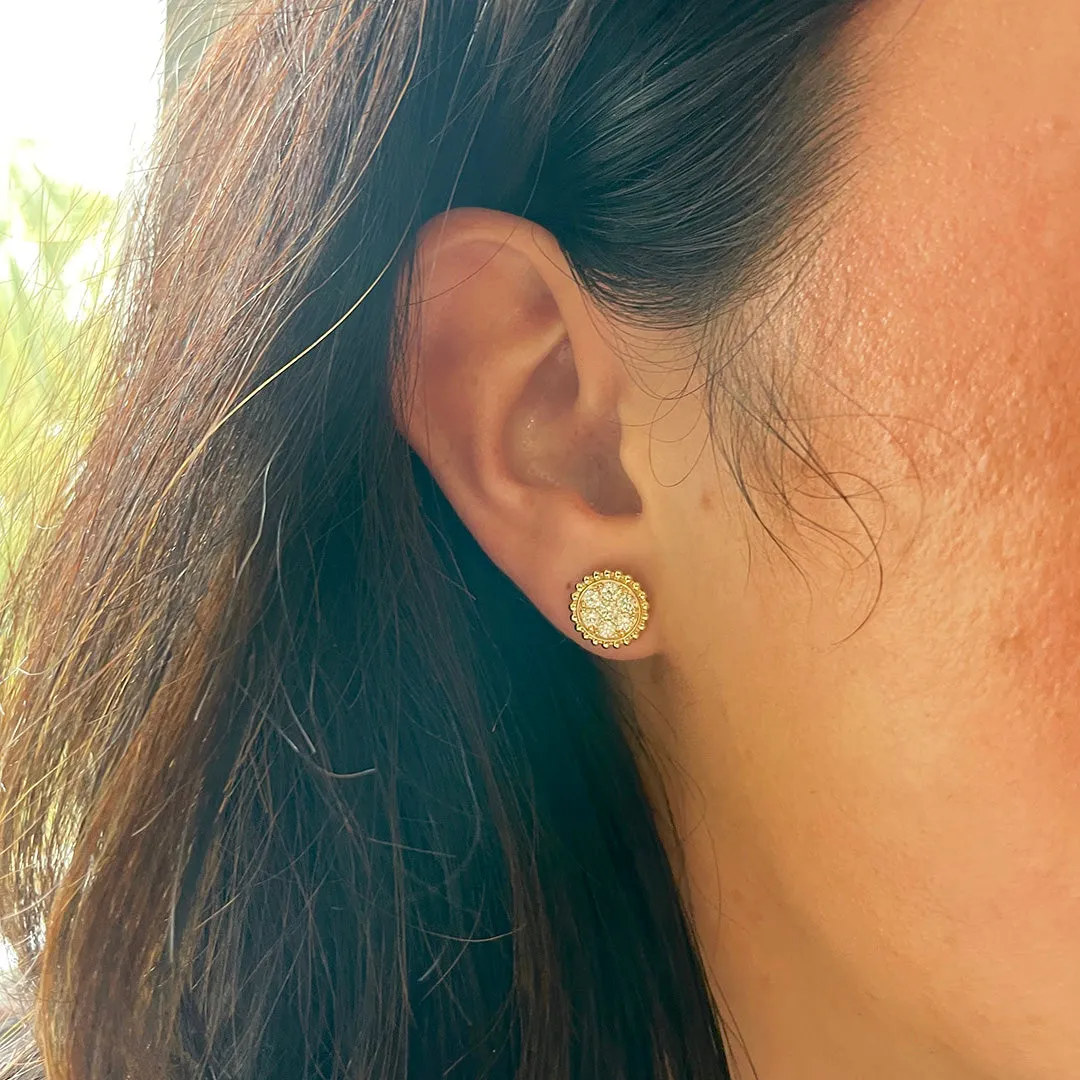 Diamond Cluster Bead Edge 14K Gold Stud Earrings Croghans
