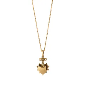 Diamond Cross Heart 18K Gold Mini Pendant Necklace Croghans
