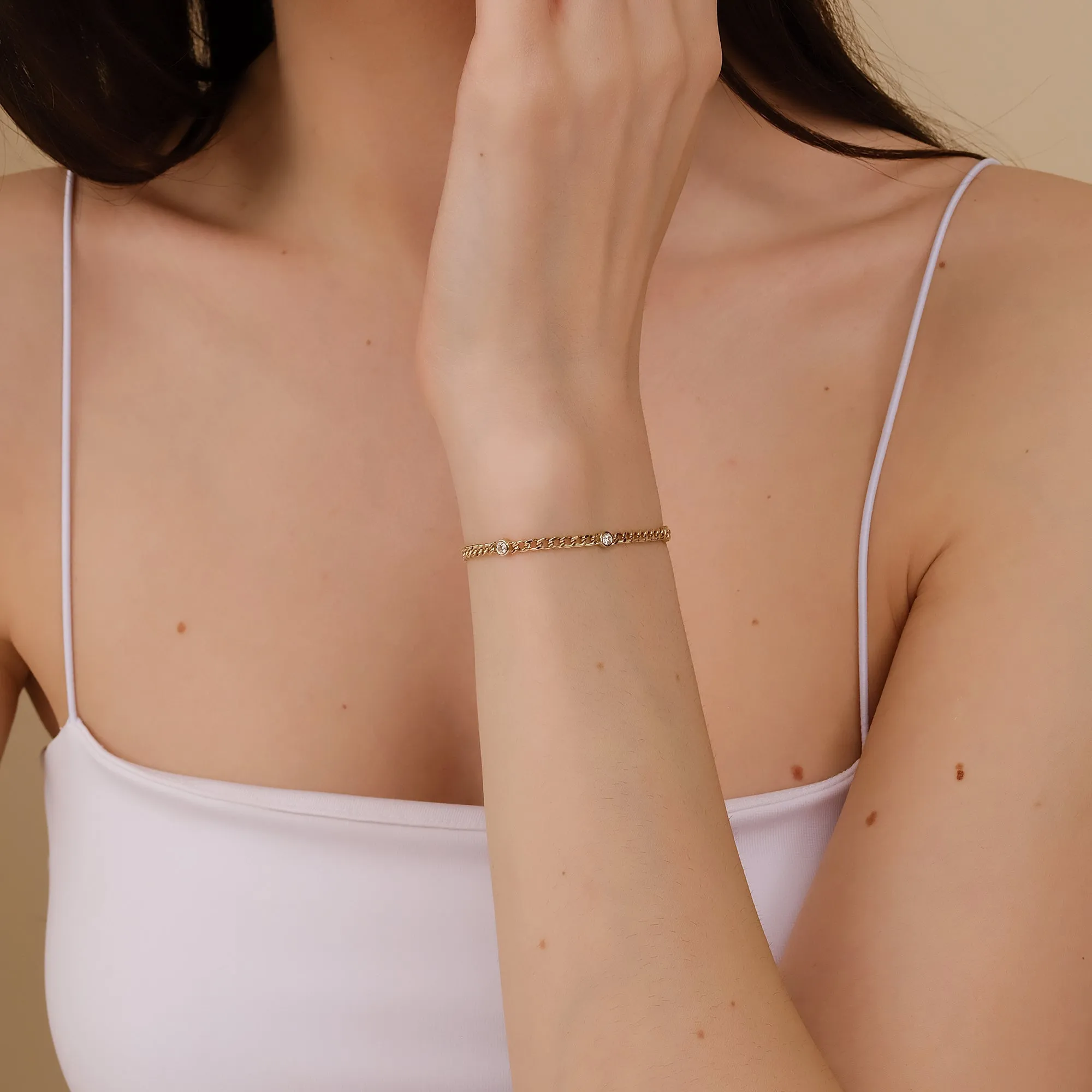 Diamond Cuban Chain Station Bracelet, Salma SARAHELISE