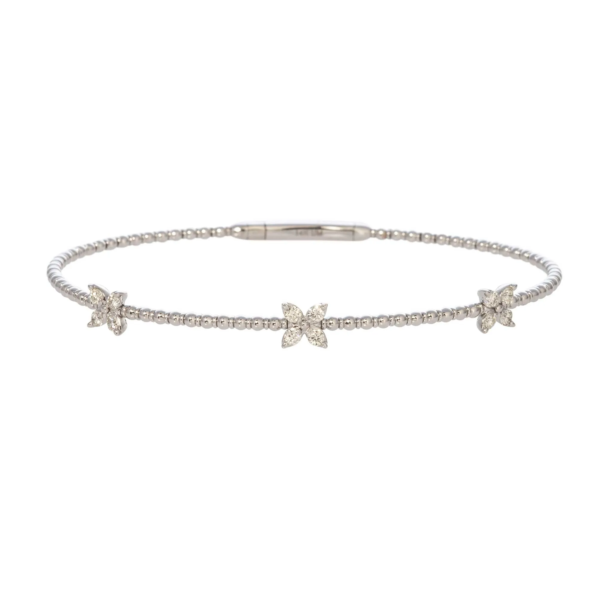 Diamond Flower 3-Station 14K White Gold Flex Bangle