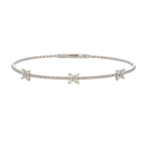 Diamond Flower 3-Station 14K White Gold Flex Bangle