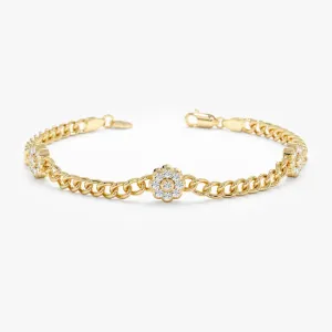 Diamond Flower Cuban Chain Bracelet, Neva SARAHELISE