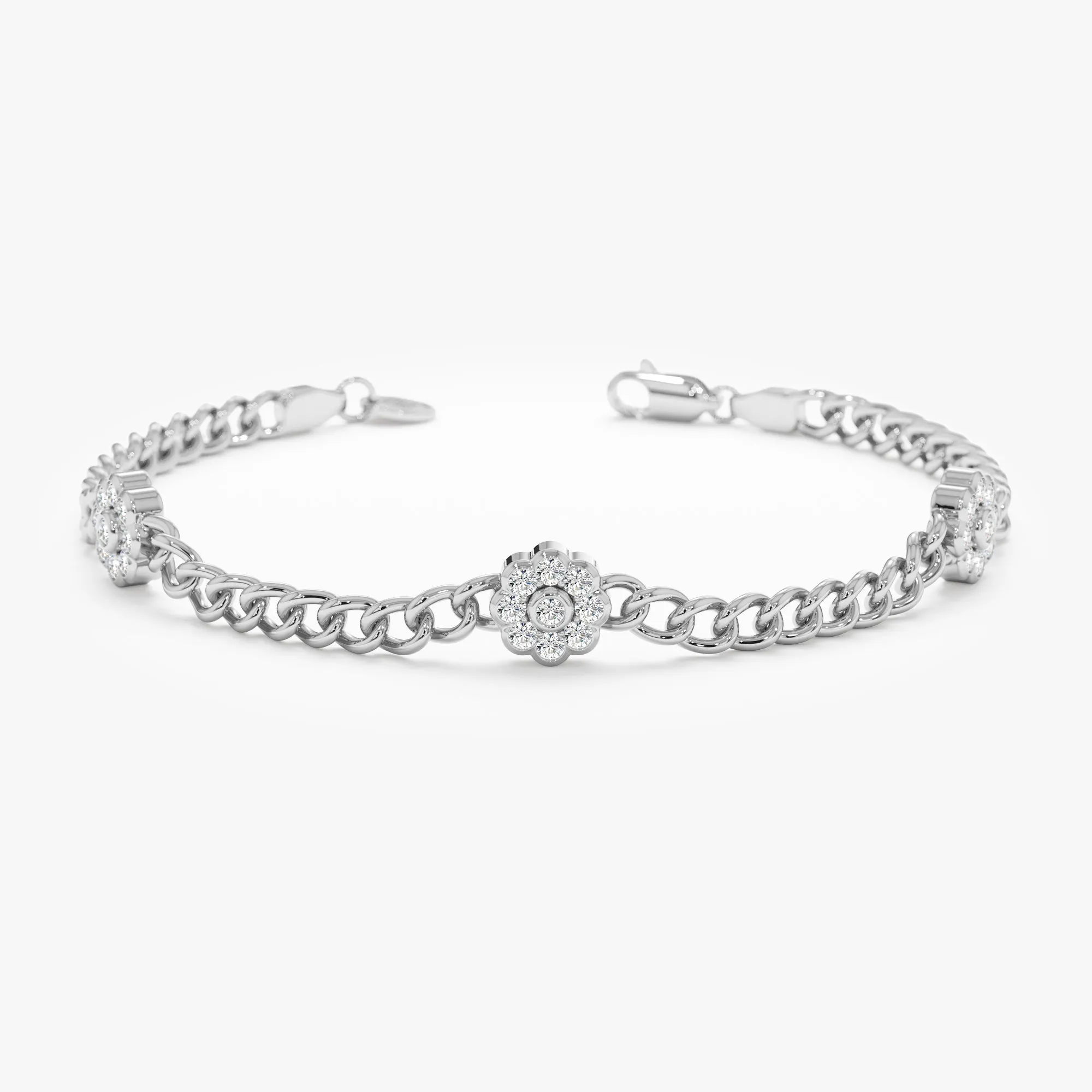 Diamond Flower Cuban Chain Bracelet, Neva SARAHELISE