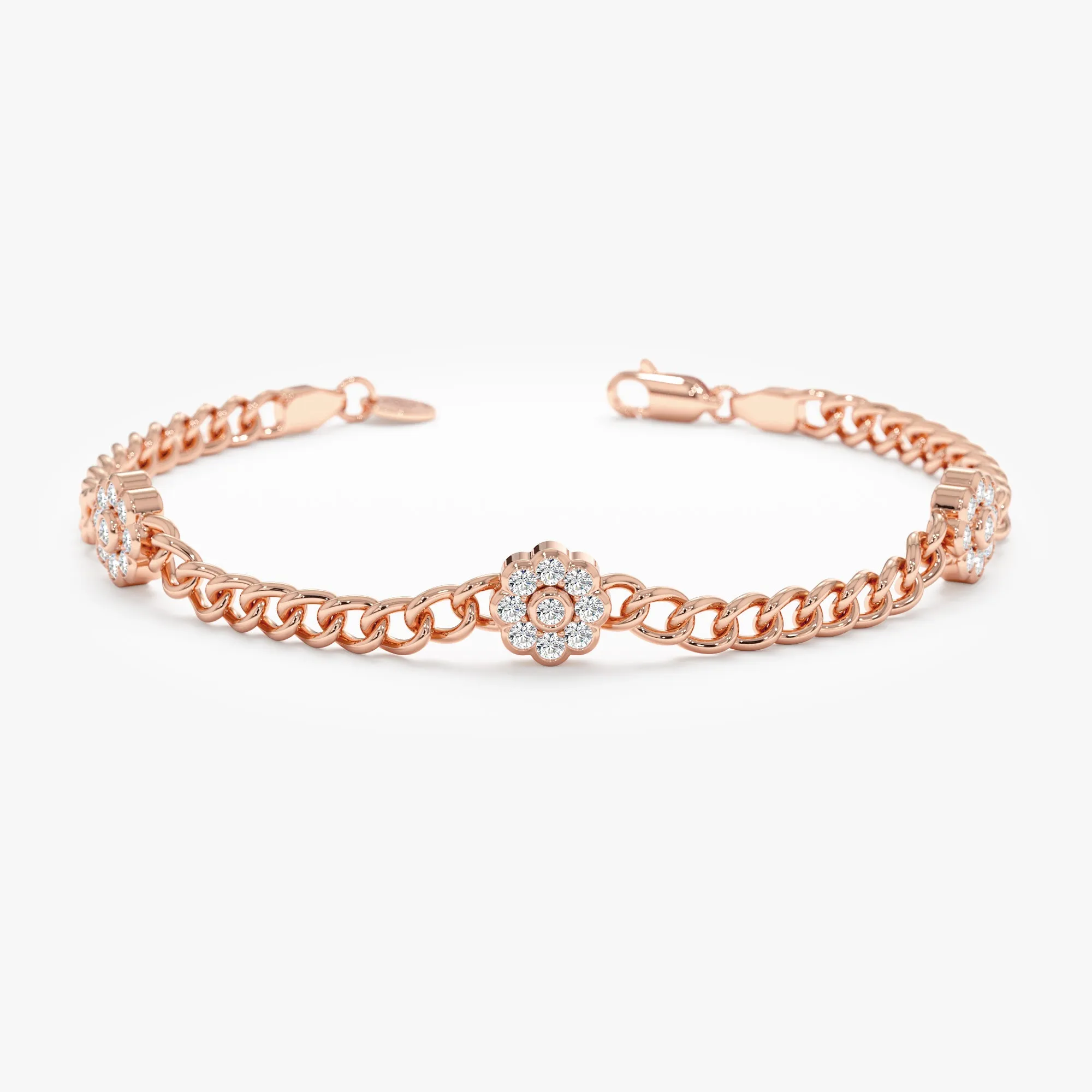 Diamond Flower Cuban Chain Bracelet, Neva SARAHELISE