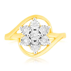 Diamond Flower Ring in 9ct Yellow & White Gold Shiels