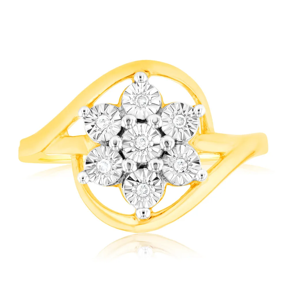 Diamond Flower Ring in 9ct Yellow & White Gold Shiels