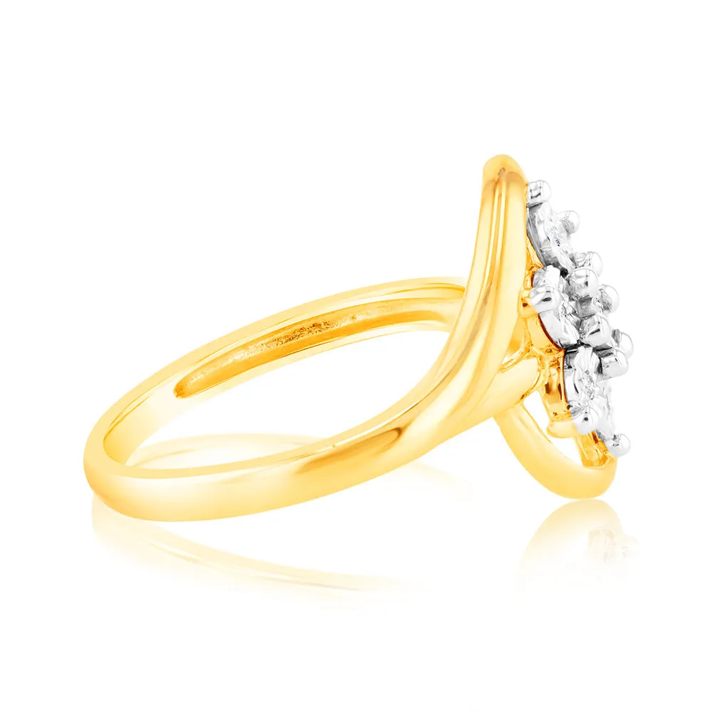 Diamond Flower Ring in 9ct Yellow & White Gold Shiels