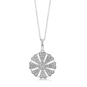 Diamond Flower Shape Pendant in Sterling Silver Shiels