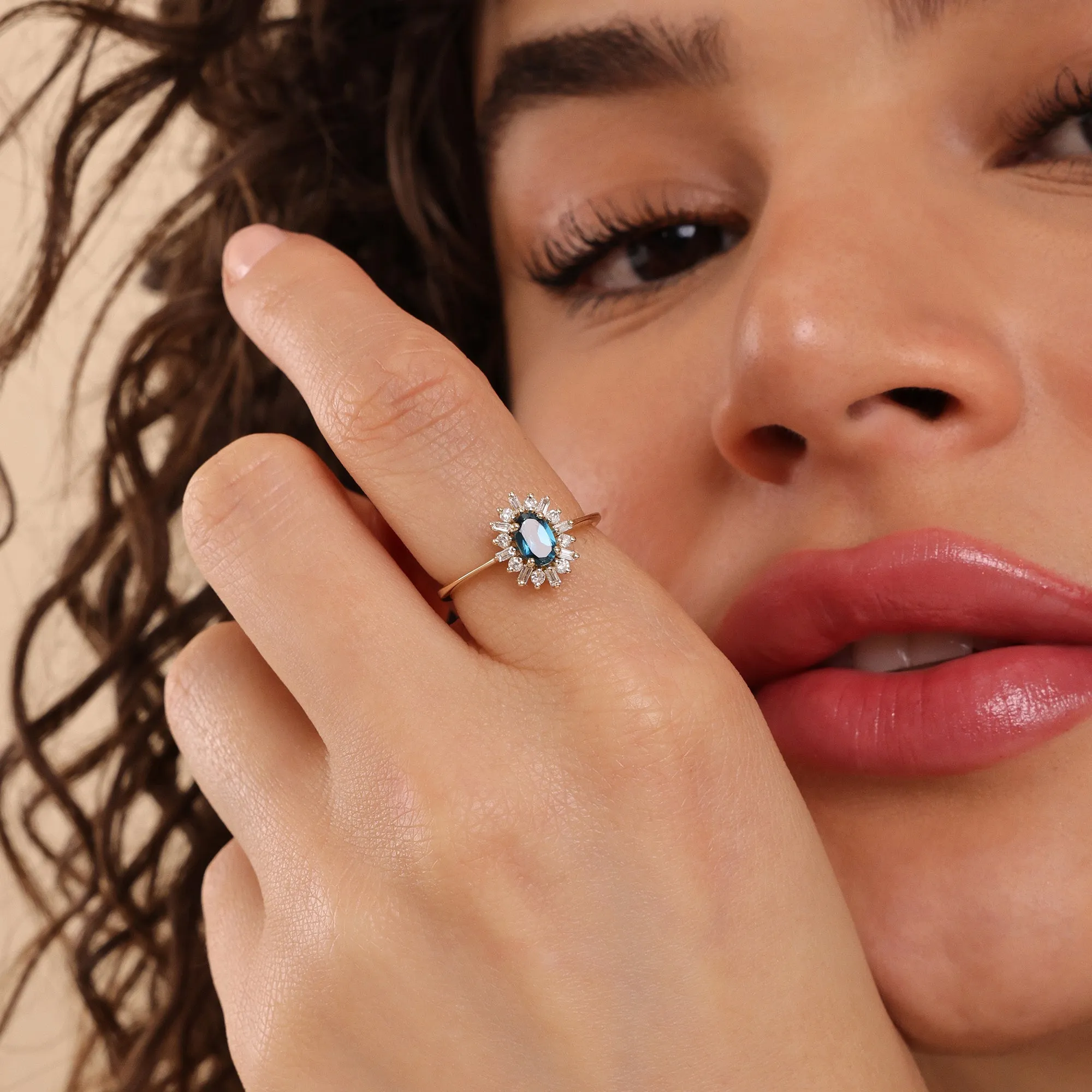 Diamond Framed Blue Topaz Engagement Ring, Azulia SARAHELISE
