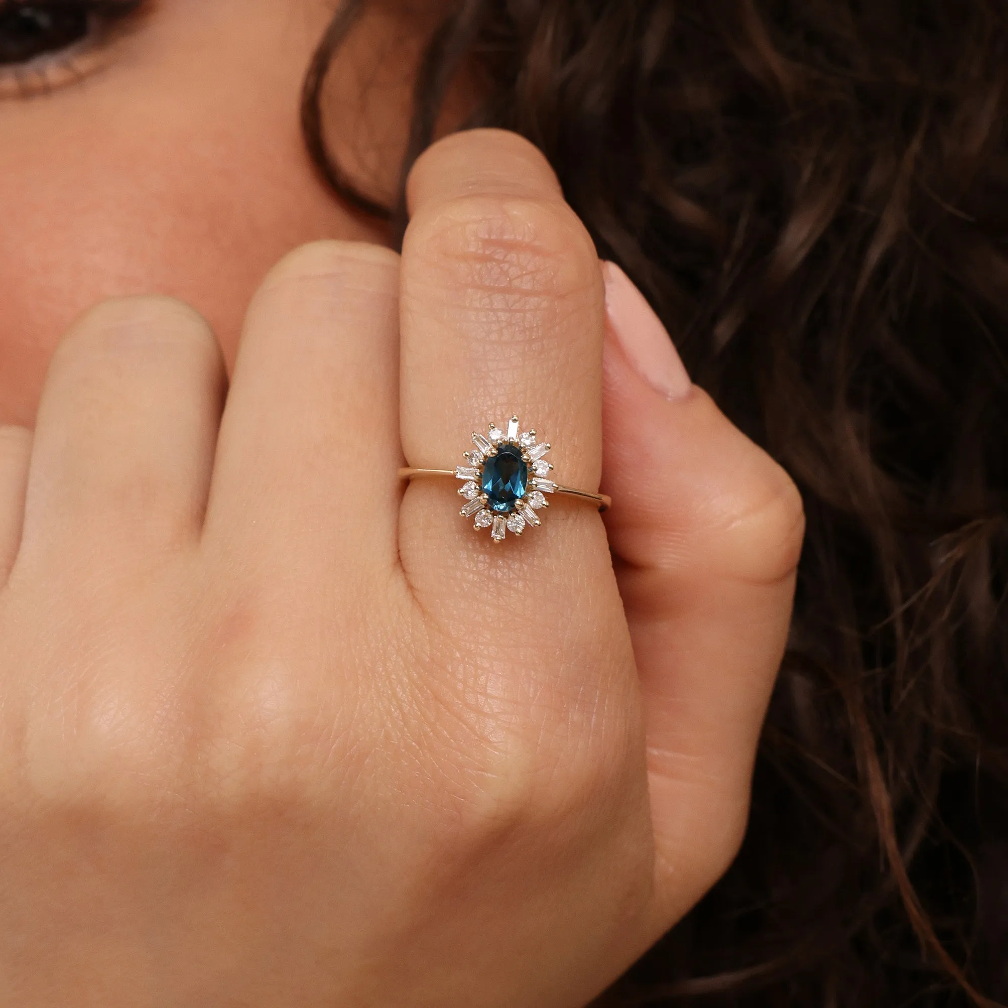 Diamond Framed Blue Topaz Engagement Ring, Azulia SARAHELISE