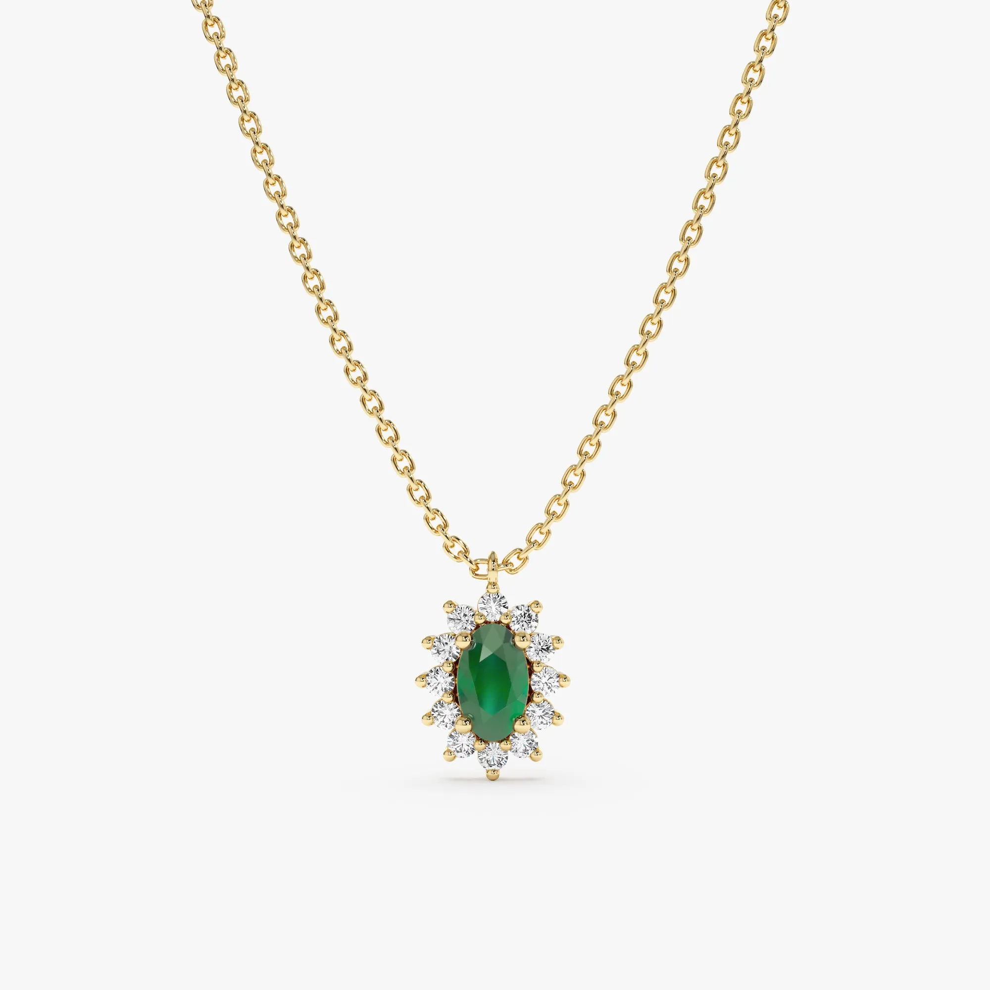 Diamond Halo Emerald Necklace, Roselyn SARAHELISE