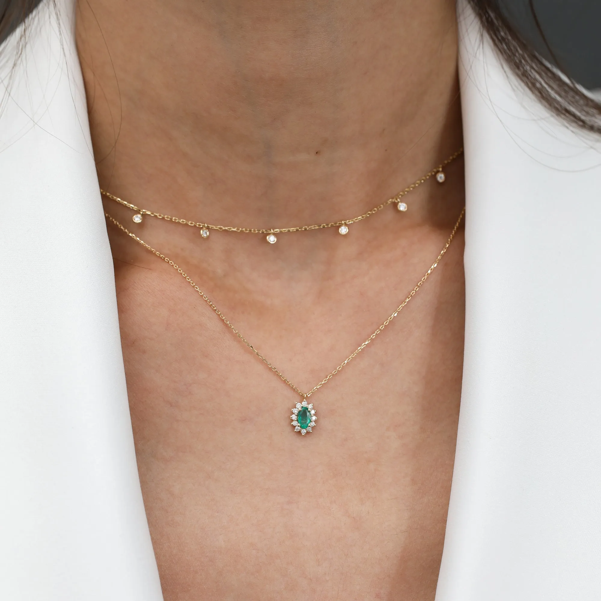 Diamond Halo Emerald Necklace, Roselyn SARAHELISE