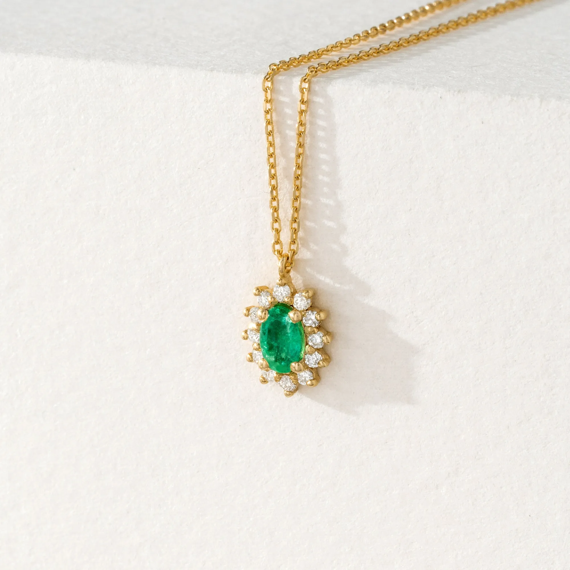 Diamond Halo Emerald Necklace, Roselyn SARAHELISE