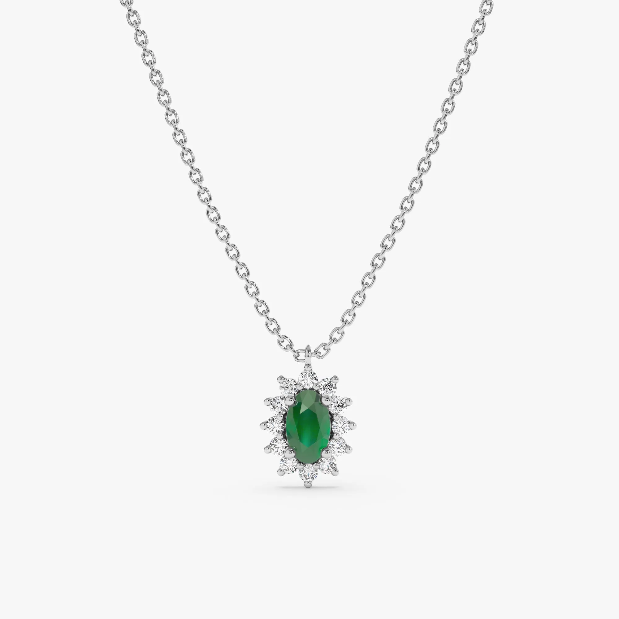 Diamond Halo Emerald Necklace, Roselyn SARAHELISE