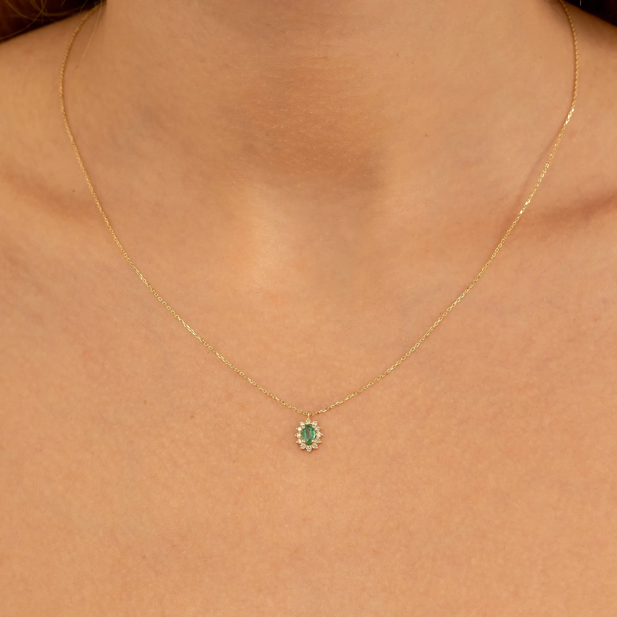 Diamond Halo Emerald Necklace, Roselyn SARAHELISE
