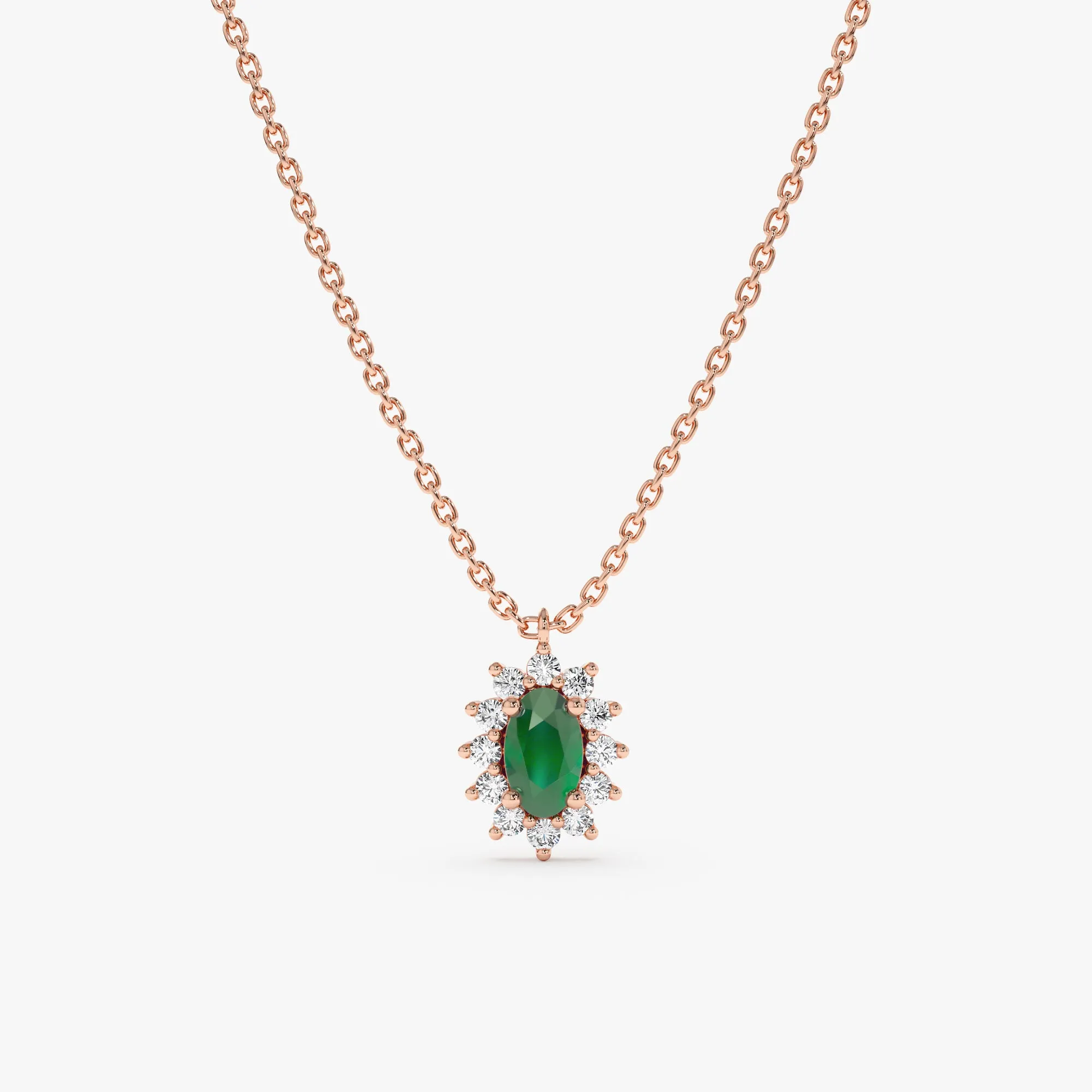 Diamond Halo Emerald Necklace, Roselyn SARAHELISE