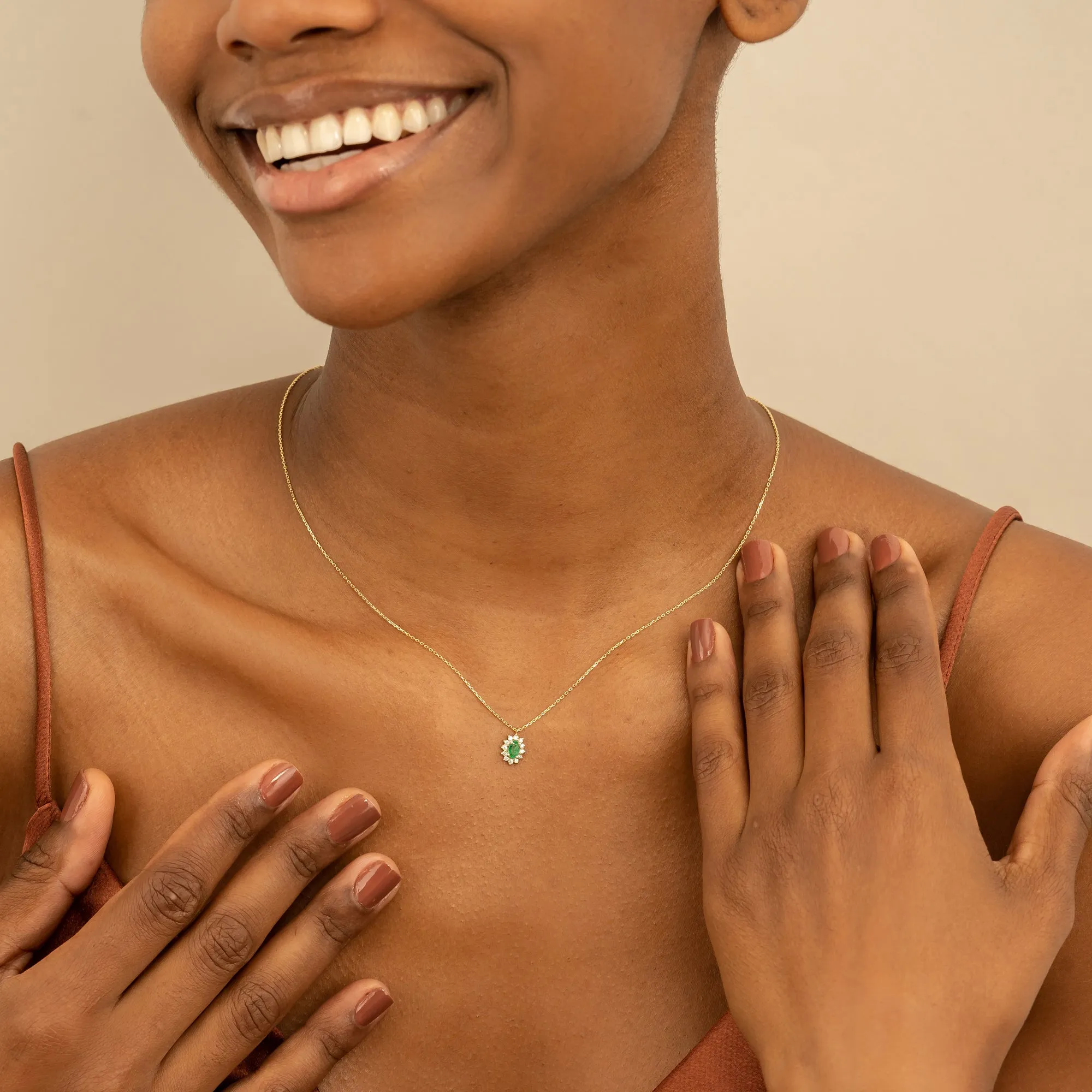Diamond Halo Emerald Necklace, Roselyn SARAHELISE