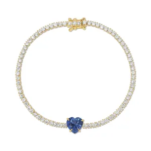 DIAMOND HEPBURN BRACELET WITH BLUE SAPPHIRE HEART CENTER Anita Ko