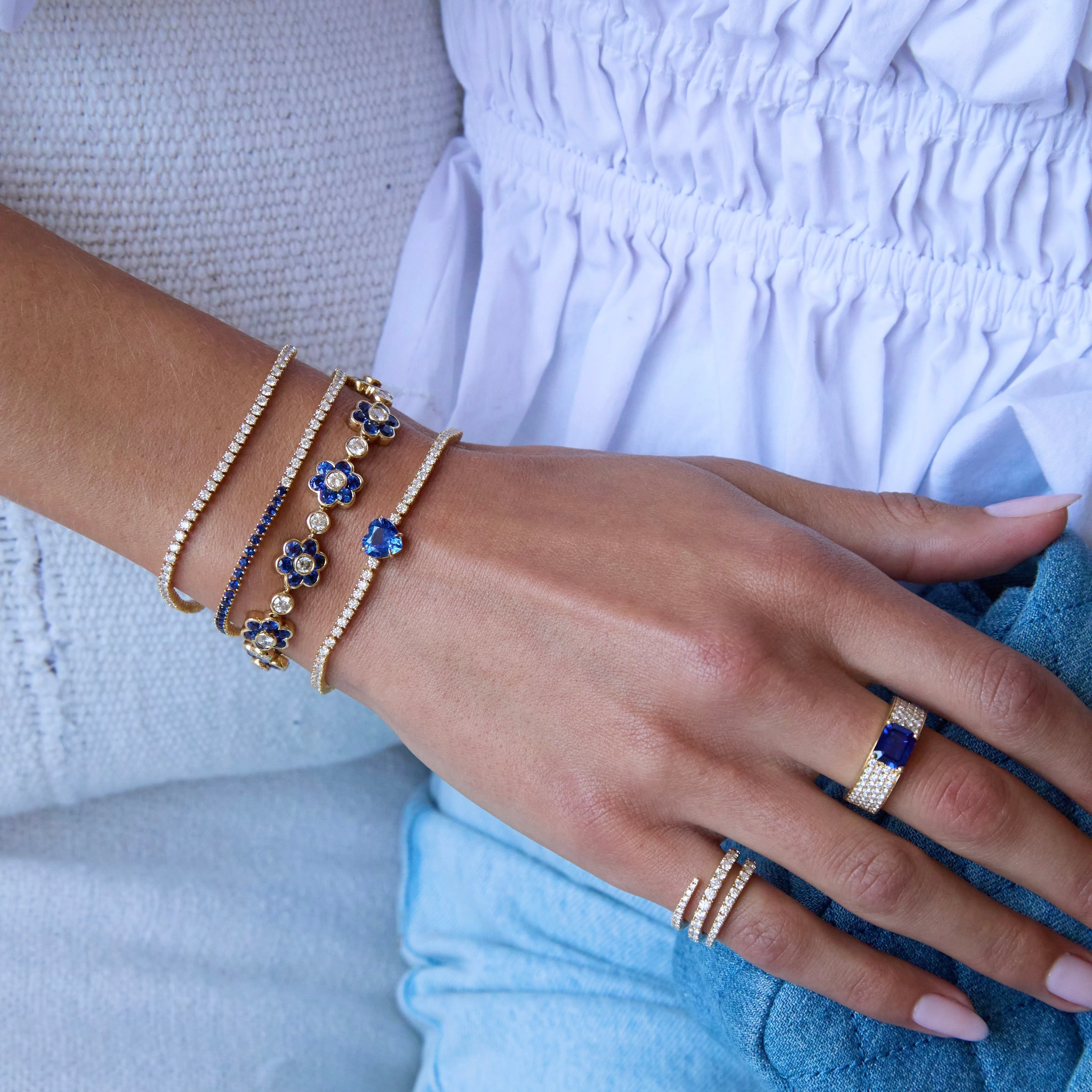 DIAMOND HEPBURN BRACELET WITH BLUE SAPPHIRE HEART CENTER Anita Ko
