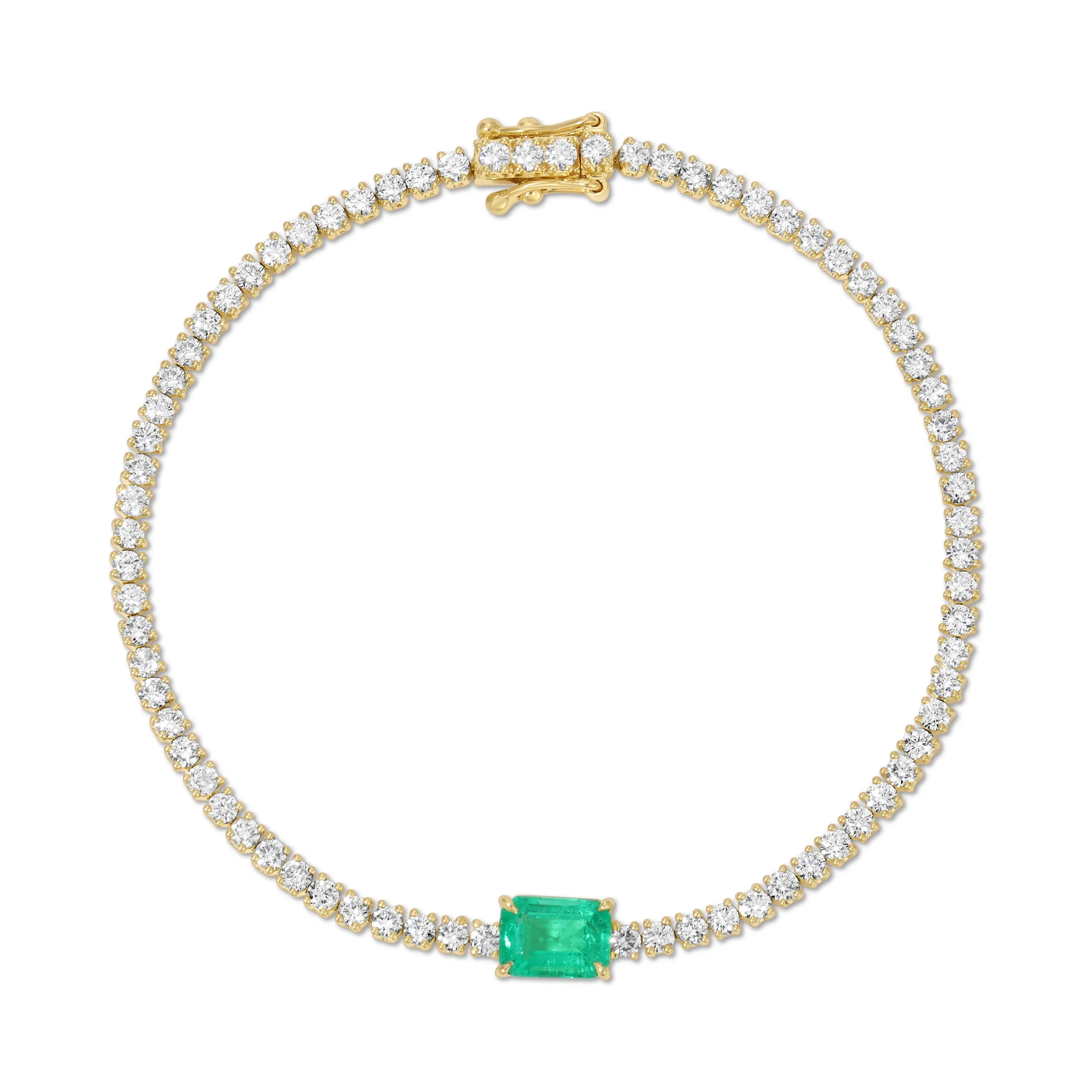 DIAMOND HEPBURN BRACELET WITH EMERALD CUT EMERALD CENTER Anita Ko