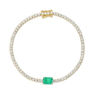 DIAMOND HEPBURN BRACELET WITH EMERALD CUT EMERALD CENTER Anita Ko