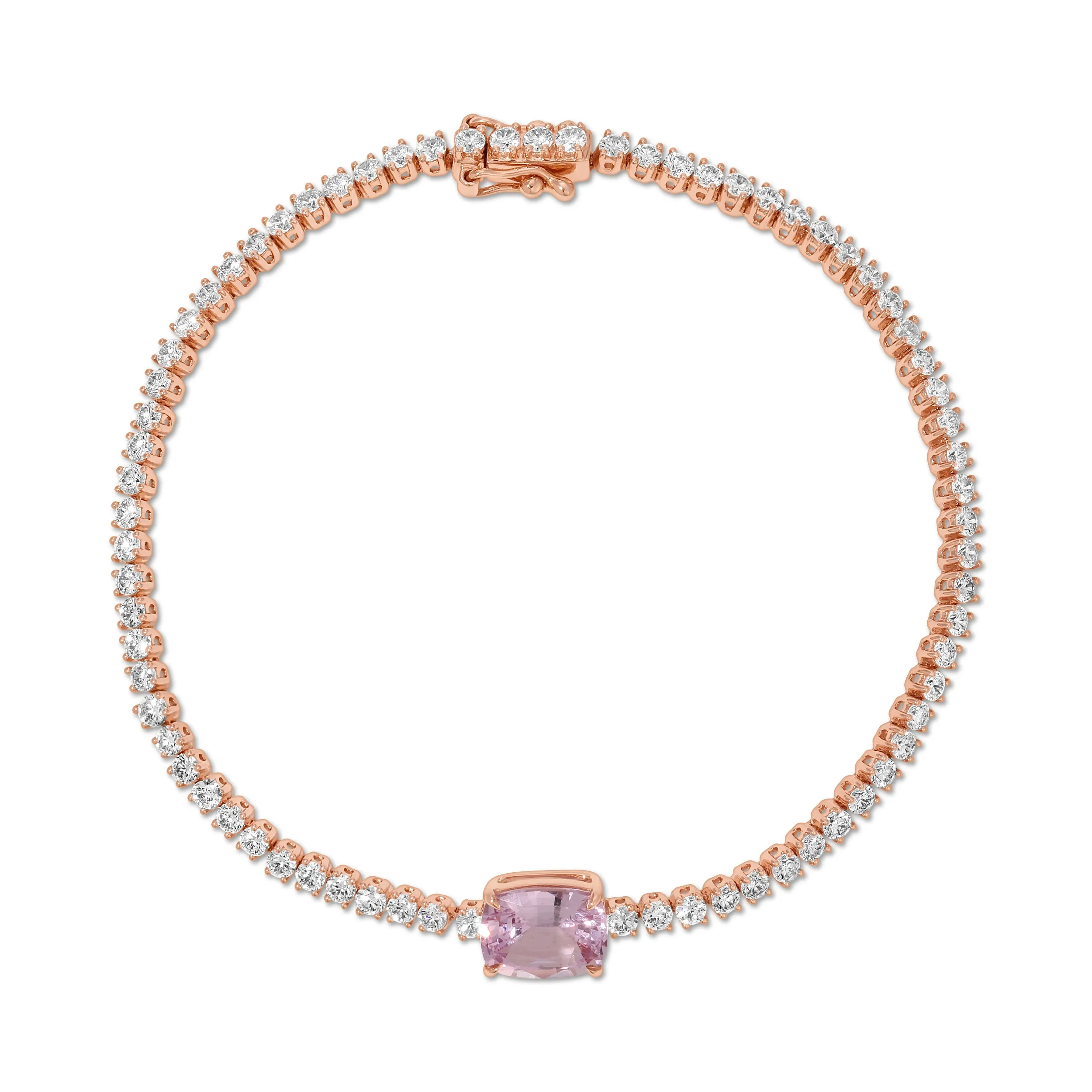 DIAMOND HEPBURN BRACELET WITH PINK SAPPHIRE CUSHION CENTER Anita Ko