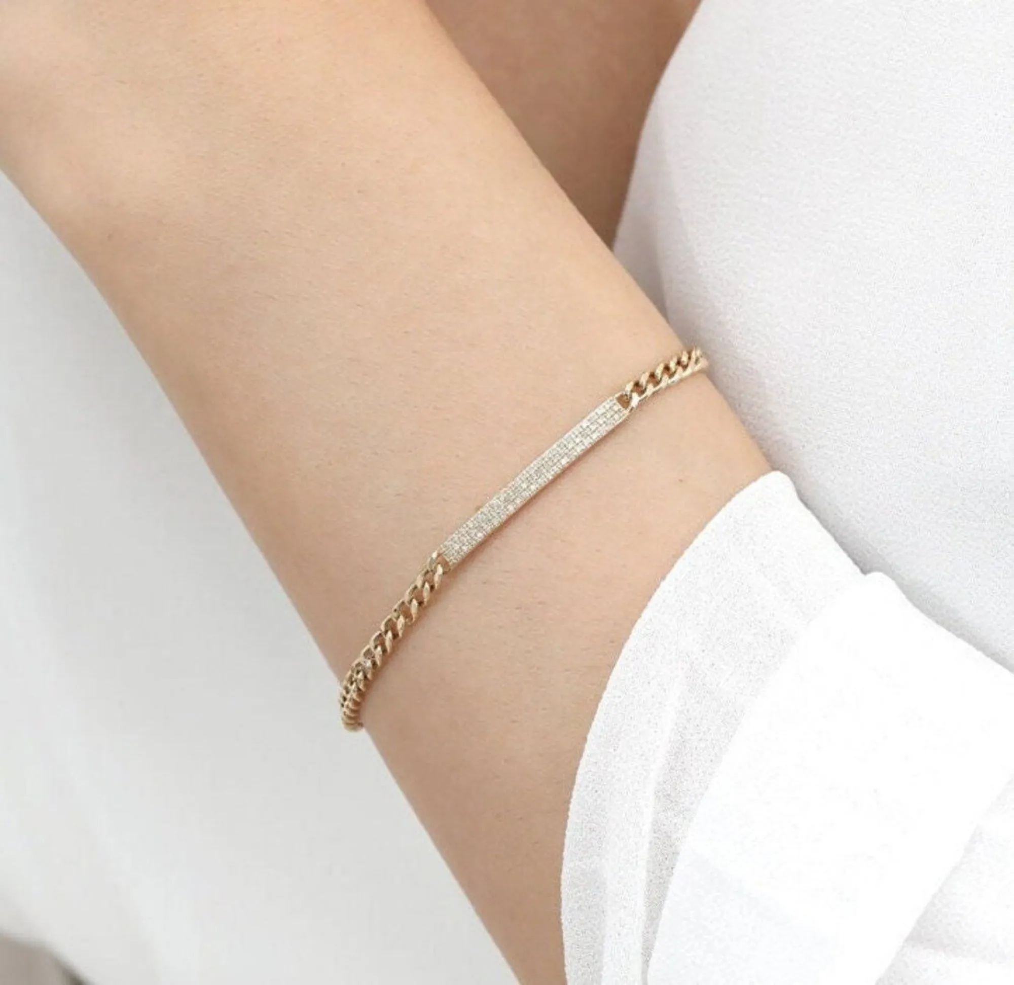 Diamond ID Cuban Chain Bracelet, Samantha SARAHELISE