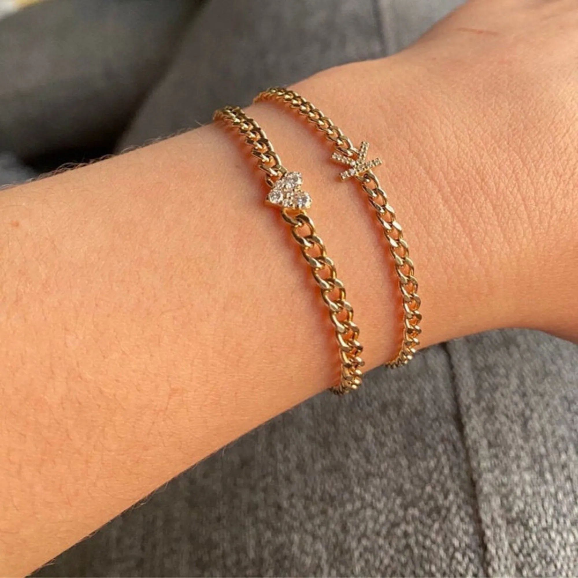 Diamond Initial Cuban Chain Bracelet, Vivian SARAHELISE