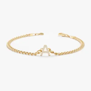 Diamond Initial Cuban Chain Bracelet, Vivian SARAHELISE