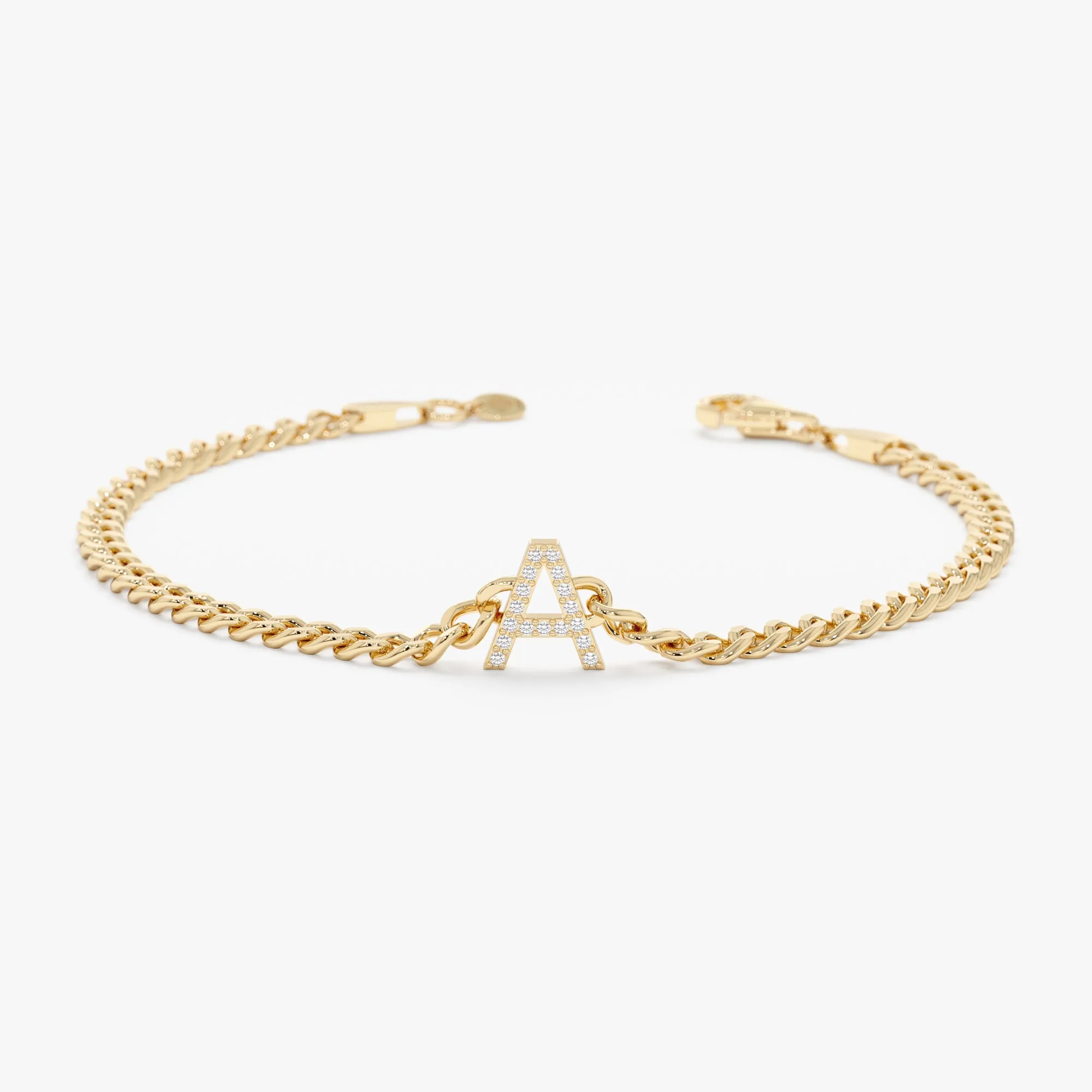 Diamond Initial Cuban Chain Bracelet, Vivian SARAHELISE