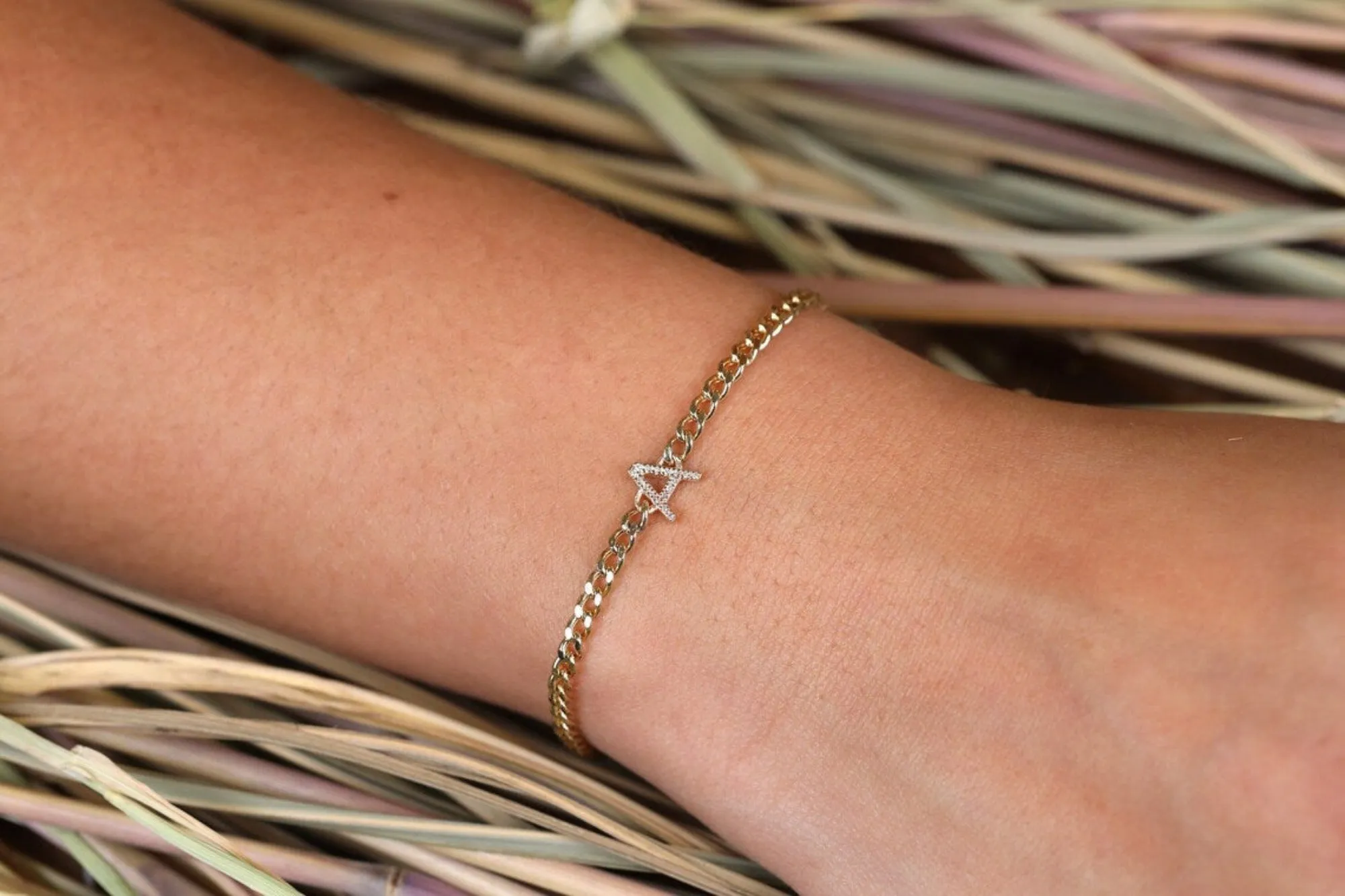 Diamond Initial Cuban Chain Bracelet, Vivian SARAHELISE